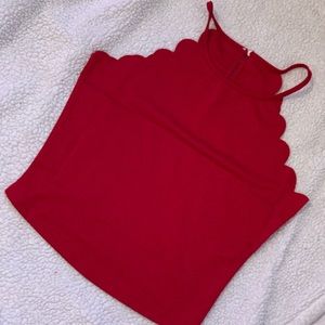 SHEIN- Burgundy scalloped detail halter top